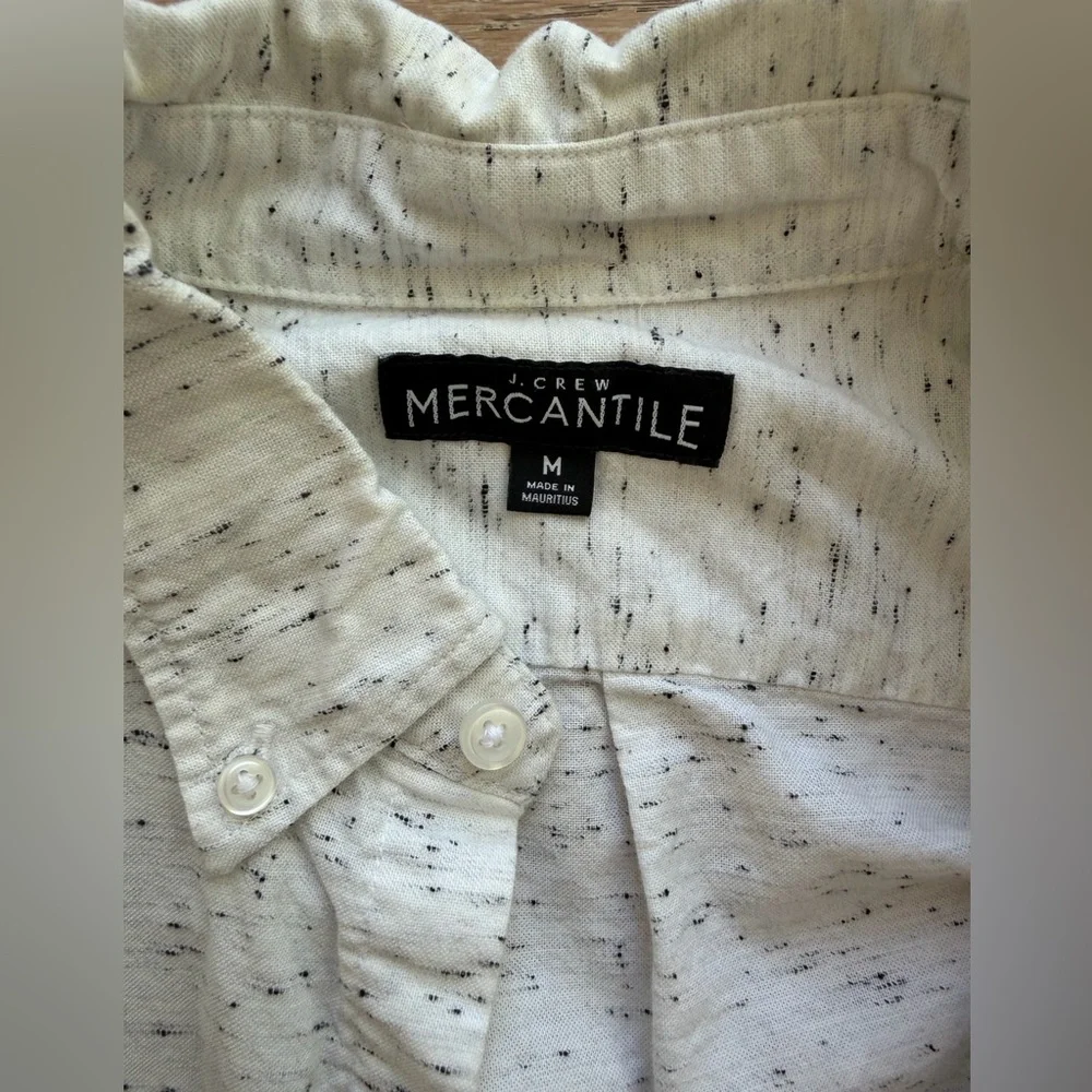 J.Crew Mercantile Men’s Button-Down Shirt Medium White Speckled Cotton Casual